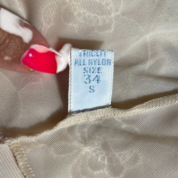 VTG Vanity Fair Beige Long Slip Dress Sz S Petticoat Lace Nylon Lingerie Sexy - Picture 6 of 6